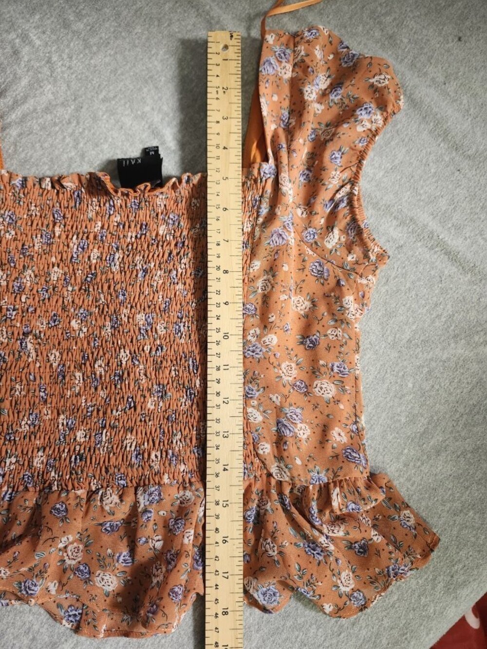 KAii Los Angeles CA Baby doll Floral Crop Top Orange Floral Med Y2k Boho Fairy - Picture 6 of 6